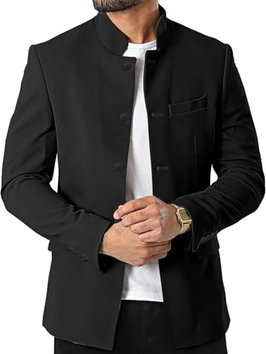 Mens Casual Suit Blazer Jackets Stand Collar Slim Fit Business Sport Coats Regular Fit Lightweight Suit Jacket for Men