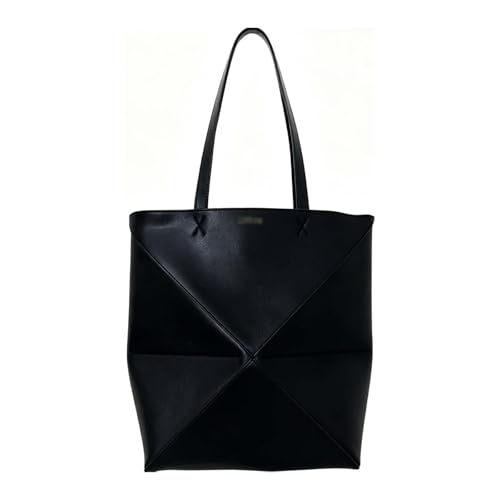 Leather Handbag for Women - Fashion Puzzle Crossbody Purse - Foldable Puzzle Bag - Geometric Tote Bag - Multi Way Carry.(Black Large)