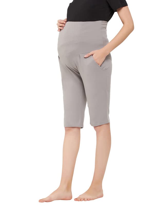 Image of Clovia Women's Cotton Chic Basic Maternity Shorts in Grey