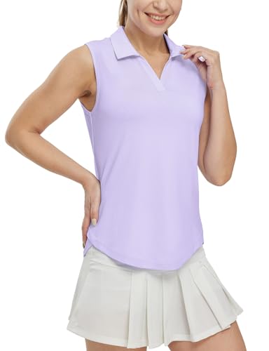 Image of BGOWATU Women's Sleeveless Golf Polo Shirts Collared V Neck Tennis Tank Tops UPF 50+ Quick Dry Lightweight