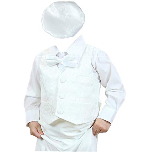 BBVESTIDO Cotton Boys' 5 Pcs Baptism Christening Outfit Suit Infant Size 0-24m (S (0-6M)) White