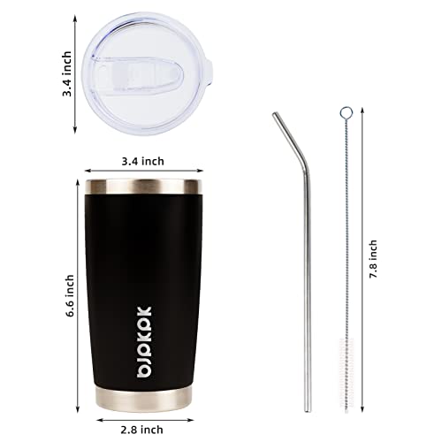 Image of BJPKPK 20 oz Coffee Tumbler with Lid, Straw, Insulated Stainless Steel Mug | Double Wall Vacuum, Keeps Hot /Cold, BPA Free, Leak Proof, Iced Coffee Cup Fit Car Holder, Travel & Beach Ready, Black