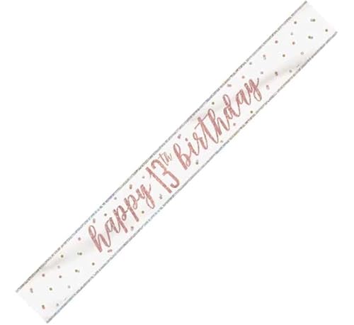 13th Birthday Rose Gold Age 13 White And Rose Gold Party Banner Decoration Garland Pennant Decor UP