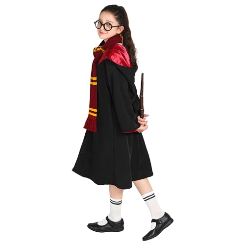 Sincere Party 5PCS Magic Hooded Cloak with Wand,Scarf,Glasses,Badge Wizard Costume Set for Boys and Girls 12-13yrs - Image 3