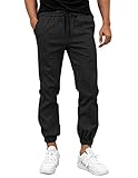 COOFANDY Cargohose Herren Freizeithose Kordelzug Sweathose Jogginghose Chinohose Leinenhose Bequeme Jogg-Pants Loose Fit Schwarz XL
