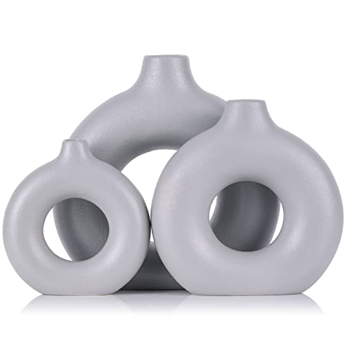 Gray Ceramic Vase Home Decor Centerpieces,Modern Neutral Round Vases,Grey Kitchen Decorative Flower Vase,Suitable For Retro Decoration Table Decor Shelves Entry Table Decor #TOP14