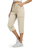 Libin Women's Capri Pants Cargo Capris Travel Hiking Casual Summer Cropped Pants Stretch Quick Dry Water Resistant, Light Khaki L