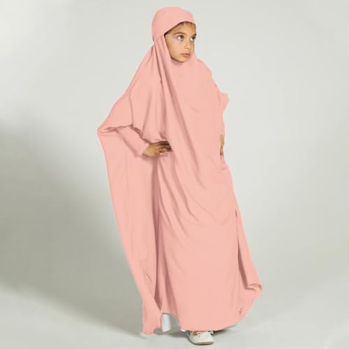 IMEKIS Kids Girls Long Sleeve Full Cover Hijab Kaftan Dubai Islamic Prayer Dress Abaya Muslim One-Piece Hooded Robe Gown4