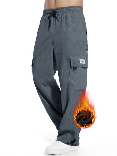 Tapata Men's Fleece Lined Corduroy Cargo Pants Regular/Long/Tall Heavyweight Baggy Sweatpants Casual Elastic Waist Slacks