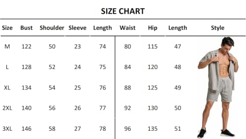 PADOLA Ensemble Lin Homme 2 Pièce Survêtements Ete Chemise Manches Courtes avec Poche Poitrine Taille Elastique Short Baggy Chemisette de Plage Tenue de Vacance Décontracté Sport Jogging (1 Noir, 3XL) – vue 2