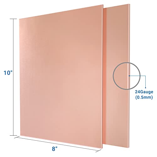 Image of 2 Pieces 99.9% Pure Copper Sheet, 8 inch x 10 inch, 24 Gauge(0.5mm) Thickness, Film Attached Copper Plate, Great for Jewelry, Crafts, modelers