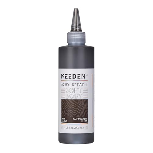 MEEDEN Raw Umber Acrylic Paint: 250ml/8.8oz Soft Body Bulk Acrylic Colours in Squeeze Bottle - Fluid Flow Art Paints for Artists Canvas Painting
