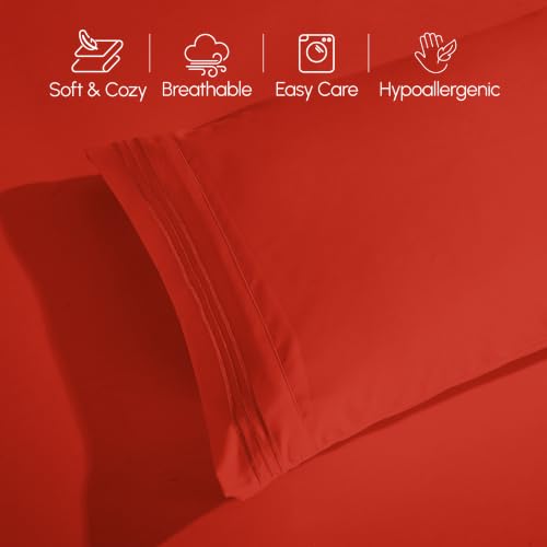 Image of Elegant Comfort Luxury 1500 Premium Hotel Quality Microfiber 4-Piece Sheet Set - Wrinkle Resistant, All Around Elastic Fitted Sheet, Deep Pocket up to 16 inch, Twin /Twin XL, Rust
