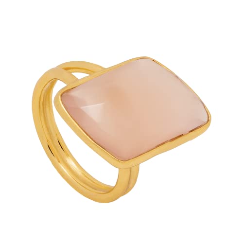 Bague réglable dorée Stardust ornée d'une pierre de quartz rose véritable