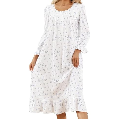 Aprsfn 100% Cotton Nightgowns for Women Soft Nightshirt Long Sleeve Sleepshirts Long Nightdress Pajama Sleep Dress Sleepwear-Light Purple-S Cover