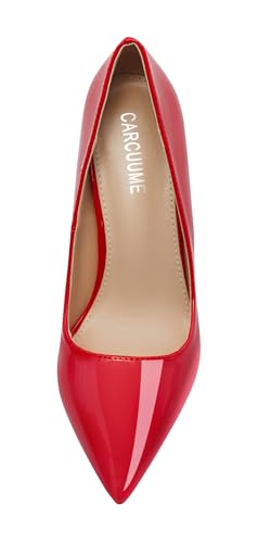 Women's Pumps Slip On High Heels with Pointed Toe 4.1 Inch Stiletto Bridal Party Dress Heels for Casual,Red Pu-7-O24