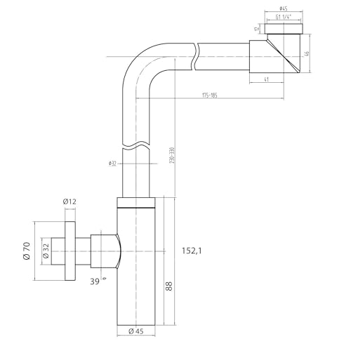 Raumsparsiphon NEG Design NX65R für Waschbecken und Waschschalen