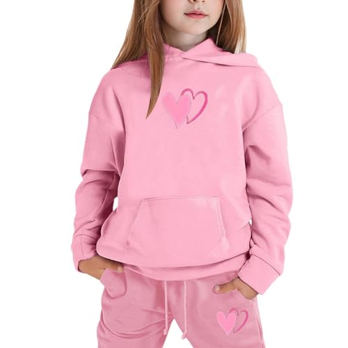 Toddler Kids Sweatsuit Boys 2 Piece Tracksuit Heart Print Sweatshirt Hoodie Sports Pants 2PC Girl Fall Winter Clothing Set
