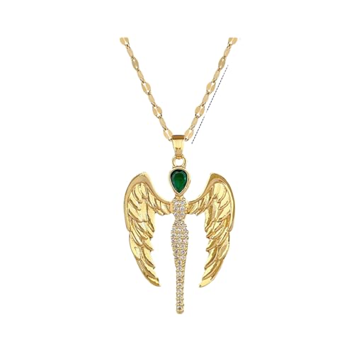 KDFIYSCV Preciosa cruz de ángel con colgante de cobre de circonia para mujeres Moda Joyería de cadenas de bambú de oro versátiles
