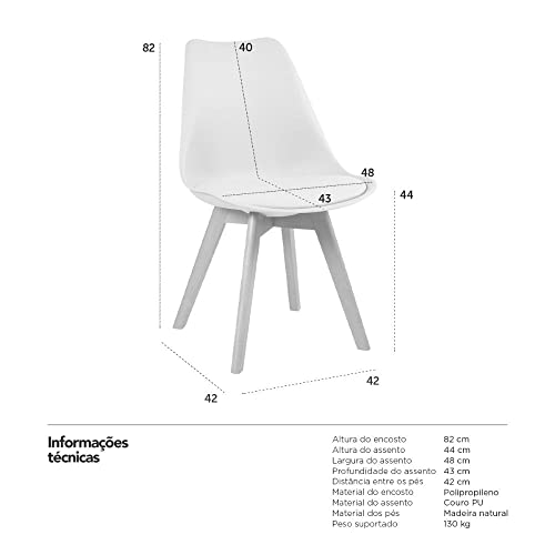 Loft7, Cadeira Leda Com Assento Estofado, Encosto De Polipropileno E Pés De Madeira Natural, Elegante Sala De Jantar Cozinha Bar... glide