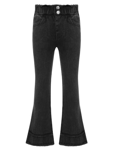 easyforever Kids Girls Raw Hem Flared Jeans Elastic Waist Denim Pants Casual Bell Bottom Leggings Trousers with Pockets