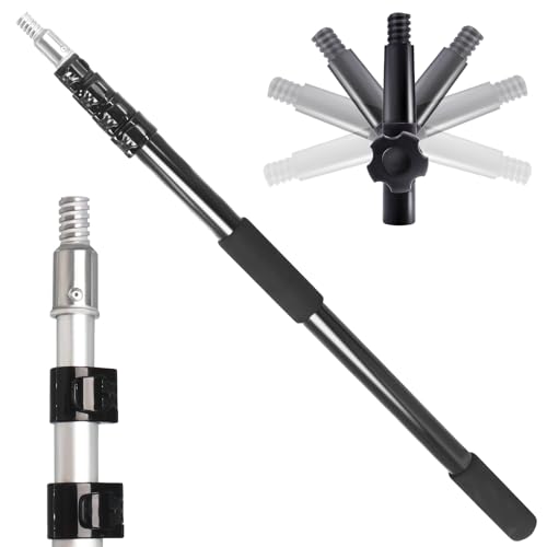 Gekufa Teleskopstange 6m Ausziehbare Verlängerungsstange 1.5m-6m Mehrzweck-Teleskopstiel mit Universal Twist on Metallspitze Leicht und Einstellbar Reach Telescopic Extension Pole (Schwarz)