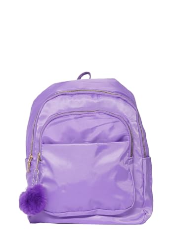 Sac à dos fille nylon violet aubergine 35 cm école avec pompon fille