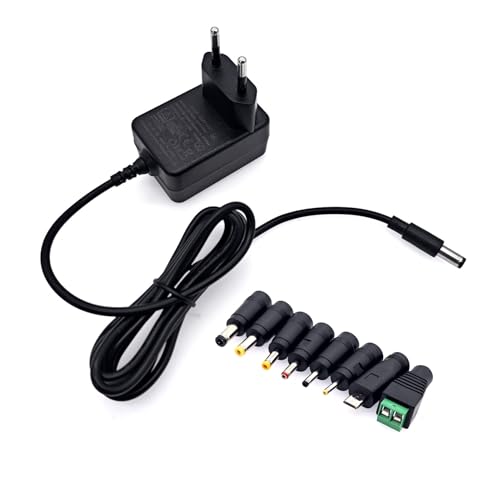 JZK AC a DC 5V 2A Adaptador de corriente Convertidor Transformador Cargador con 8 adaptadores de enchufe DC Reemplazo 5 voltios 0.5A 500mA 1A 1.5A 2000mA para cámaras CCTV, tiras de luz LED, TV Box