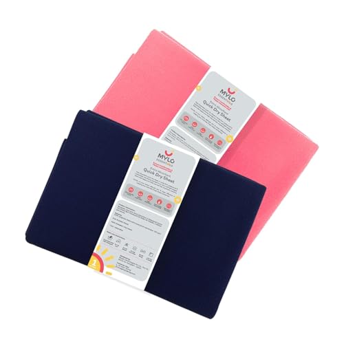 Image of Mylo Baby Waterproof Mattress Protector for Baby (0-3 Years), Extra Absorbent, Soft and Reusable Quick Dry Sheets (Navy Blue & Pink)- Pack of 2