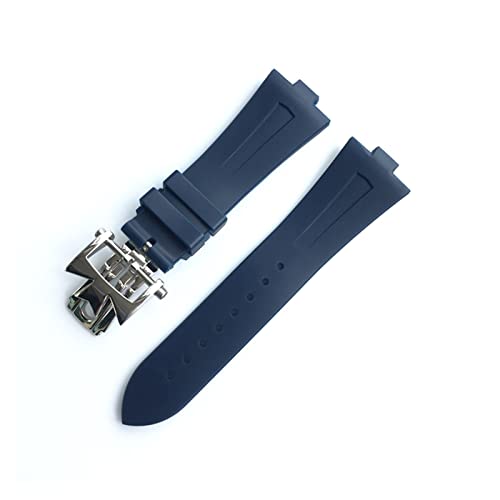 HELING 24mm-8mm Black Blue Soft Rubber Watches Band Special Replace Fit for Vacheron Constantin Strap VC Watchband Wristband Bracelet Tool (Band Color : Blue with Buckle, Band Width : 24mm-8mm)