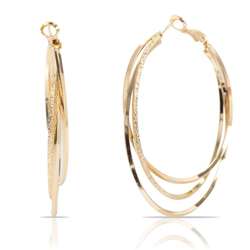 Boucles D'oreilles Pour Femmes, Boucles d'oreilles à Triple Créole, Boucles D'oreilles Légères En Plaqué Or, Bijoux Tendance Cadeau Pour Femme