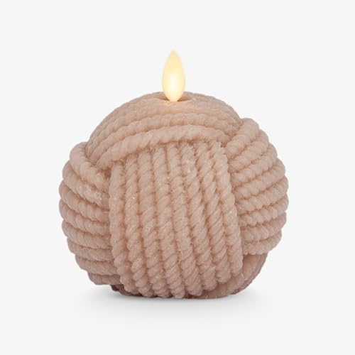 Image of Luminara - Flameless Holiday Crystal Beads Glitter Sphere Candle - Timeless Taupe Rope Ball - Pack of 1-4x4.25 - Auto Timer Built-in 5-Hour Timer