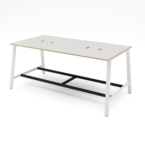 【メーカー配送・設置・組立】 プラス Garage MR フリースタイルデスク ハイデスク 指紋レス天板 幅240 奥行120 高さ100.2cm 配線ケーブル収納付き 天板アイボリー木目/脚ホワイト MR-2412SLH-H 604934