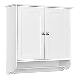 COSTWAY Bathroom Wall Cabinet, Wooden Storage Cupboard with 2 Doors, 3-Position Adjustable Shelf & Towel Bar, Wall Mounted Medicine Cabinet Unit for Kitchen, Living Room and Hallway (White)