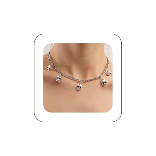 Cybche Collier Ras Du Cou Tête De Mort Gothique Collier Pendentif Tête De Mort Punk Collier Tête De Mort Squelette Collier Pendentif Tête De Mort Squelette...