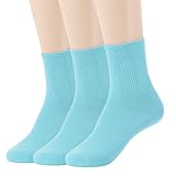 Remorty Bunte Damensocken, einzigartige Stricksocken, Baumwolle, Crew-Socken, 3 Stück, aqua blue, 36.5 EU