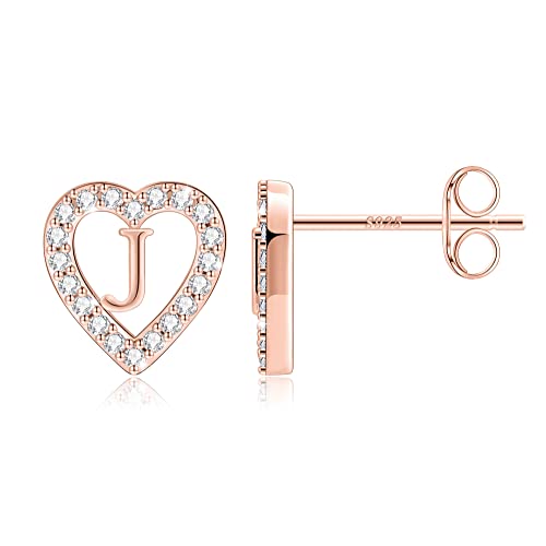 Image of Anoup Heart Initial Earrings for Girls Gifts - S925 Sterling Silver Post CZ Hypoallergenic Stud Initial Earrings for Women Teen Girls Birthday Gifts for Kids Jewelry
