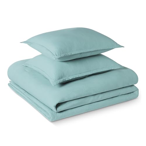 Image of Amazon Basics Brushed Microfiber Comforter Set, Extra Soft with Natural Texture, 3-Piece, Queen /Full, Blue