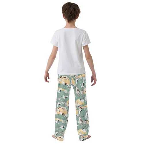 Crane Flowers Boys Long Pants Soft Trousers Elastic Waist Kids Lounge Bottoms with Pockets S-XL3
