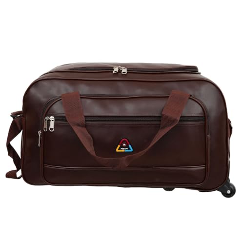 Image of Large Strolly Travel Duffle Bag with Wheels PU Leather Brown