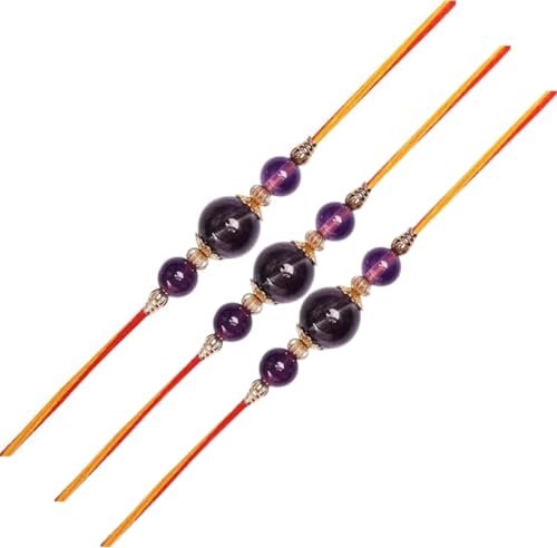 Image of Shubhanjali Crystal Beads Rakhi for Brother | Handmade Healing Crystal Stone Designer Rakhi for Bhaiya | Raksha Bandhan Gift Set with Roli Chawal, Kumkum, Greeting Card & Potli