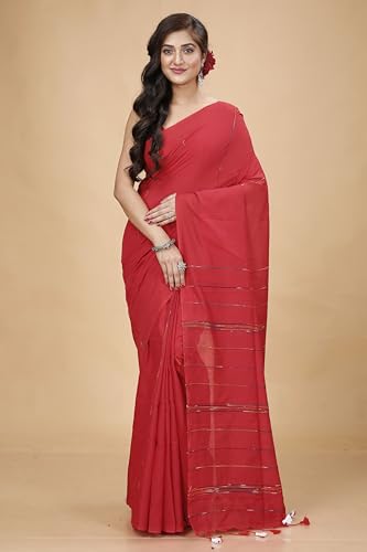 Image of Women's Traditional Bengal Handloom Soft Cotton Khesh Saree