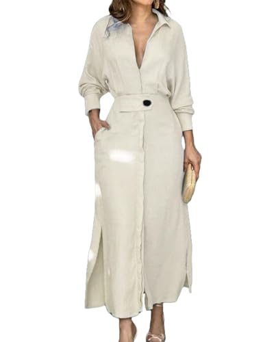 cotton button down maxi dress Xysaqa Women's Summer Button-Down Maxi Dresses, Casual Tie Cotton Linen Shirt Dress for Women Elegant Short Sleeve Loose Flowy Long Midi Dress S-xxl,