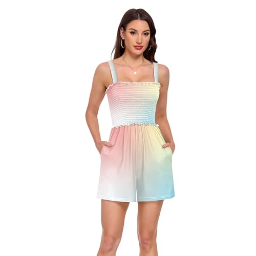 Combinaison short arc-en-ciel pour femme un style décontracté et coloré à col carré