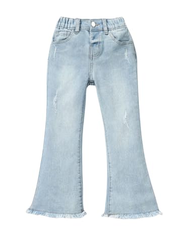 Floerns Toddler Girl's Flare Leg Elastic Waist Ripped Raw Hem Button Baggy Jeans Solid Casual Denim Pants