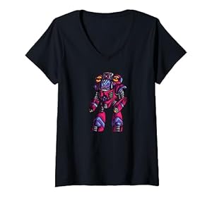 Femme Soldat Alien Robot Laser Bras Canon Lumineux Coloré Dessin Animé T-Shirt avec Col en V