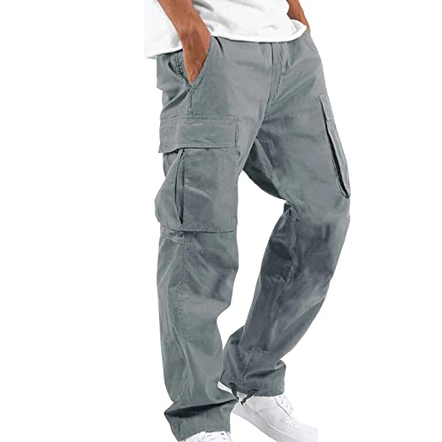 Cargo Pants for Men Drawstring Casual Hiking Pants Athletic Joggers Trousers Straight Running Trousers with Pockets