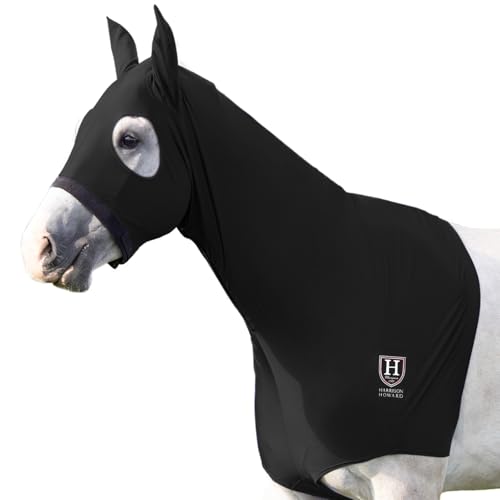 Image of Harrison Howard Stretch Horse Slinky Hood All-Covered Comfortable Horse Sleazy Neck with Zipper -Black M