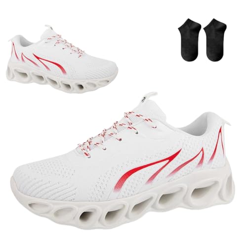 Softsfeel Womens Relieve Perfect Walking Shoes,Mens Orthopedic Comfortable Sneakers,Anti Slip Shock Absorption Walking Shoes (White red, Adult, Women, 8.5, Numeric, US Footwear Size System, Wide)