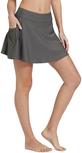 BALEAF Women's High Waisted Swim Skirt Bikini Tankini Bottom with Side Pocket Grey Size M